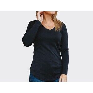 WOOLX Eva Tunic V-Neck Carbon Stripe 100% Merino Wool Cold Weather Mid Weight M